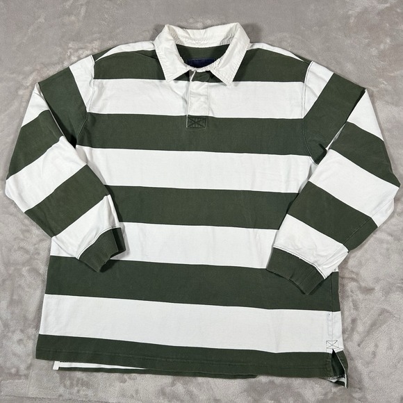 L.L. Bean Other - Vintage LL Bean Rugby Polo Shirt Mens XL Green White Heavy Cotton 90s Made Peru